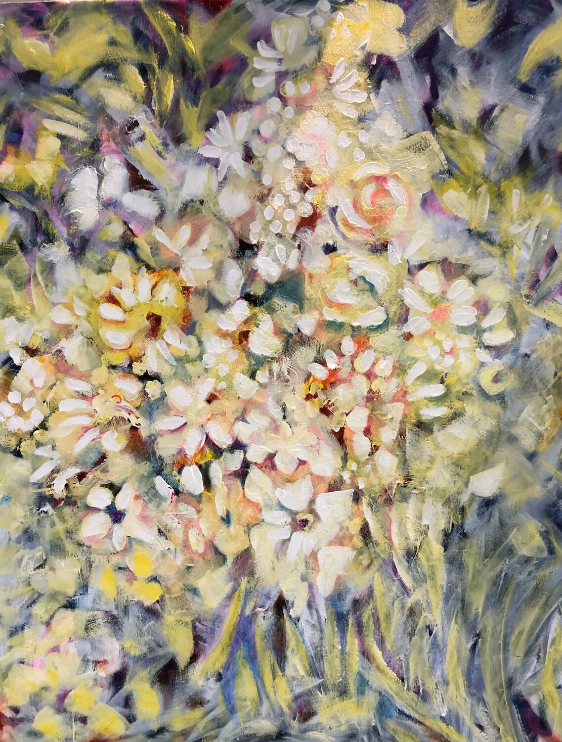 White floral abstract Gita Kalishoek Original painting for sale