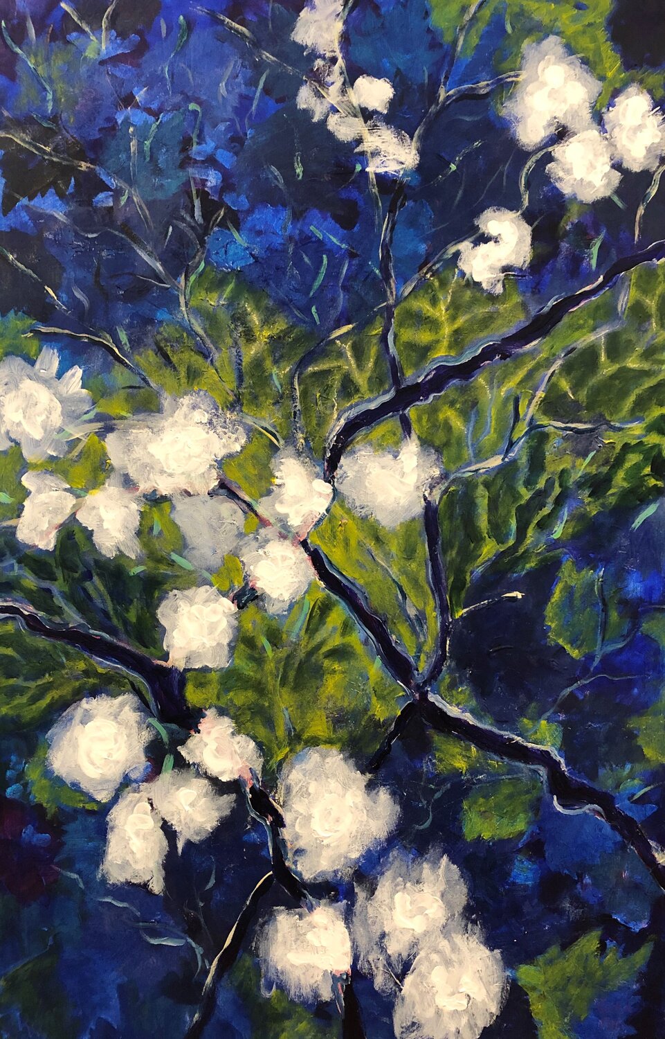 White on blue green Gita Kalishoek Original painting for sale