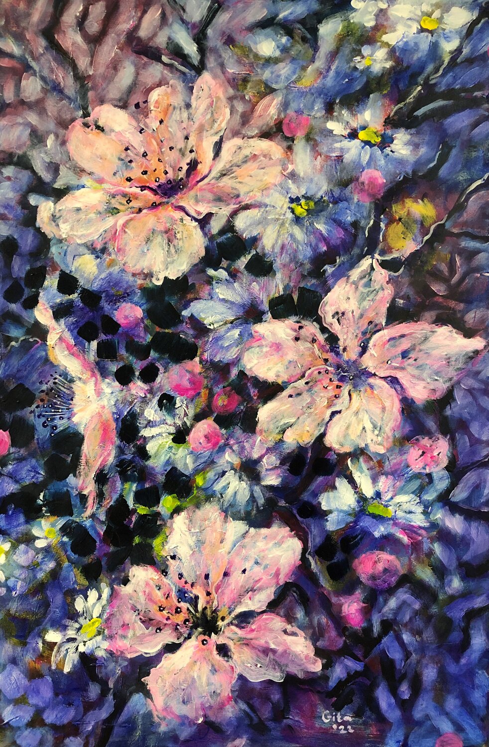 Pink & blue Gita Kalishoek Original painting for sale