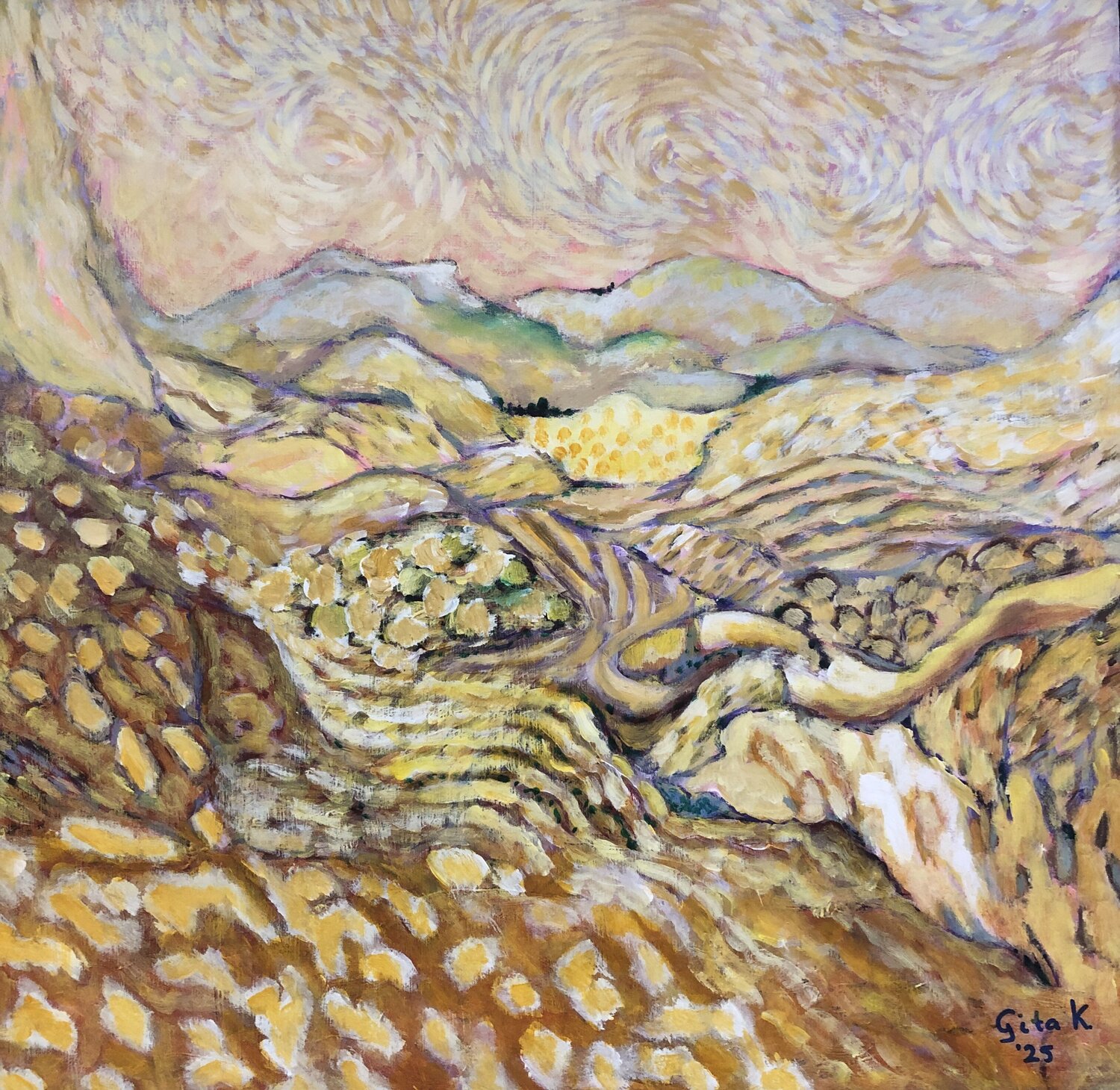 Yellow Landscape II Gita Kalishoek Original painting for sale