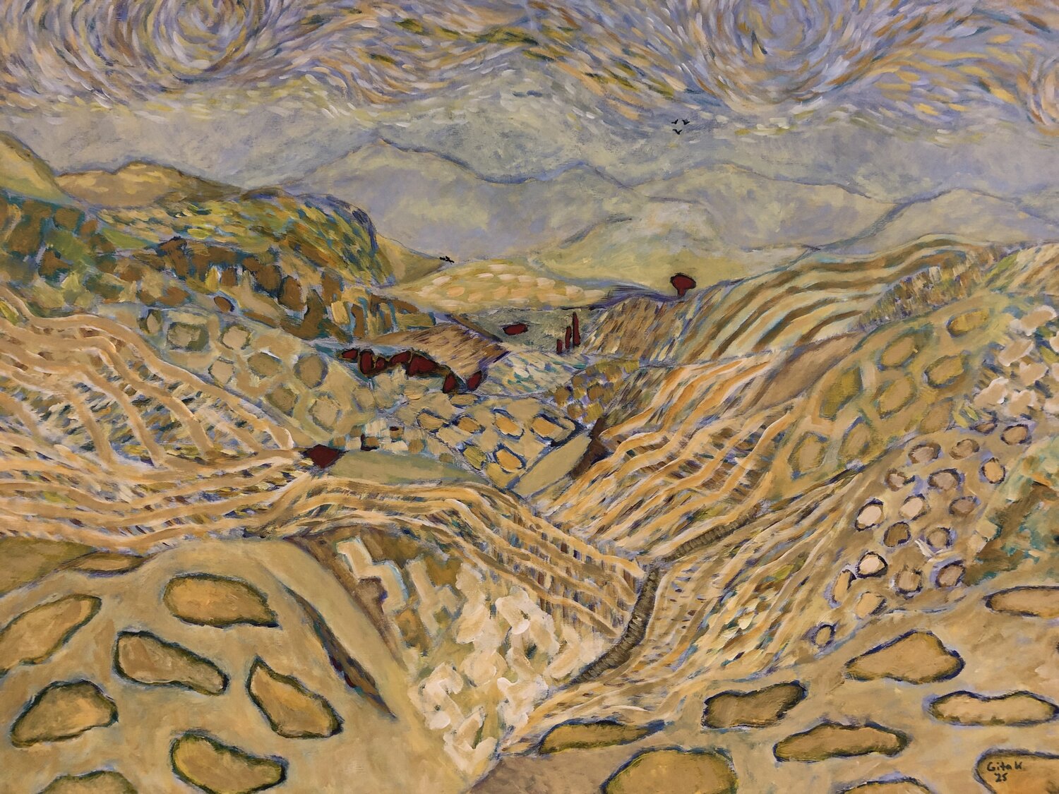 Yellow Landscape L Gita Kalishoek Originalgemälde zu verkaufen