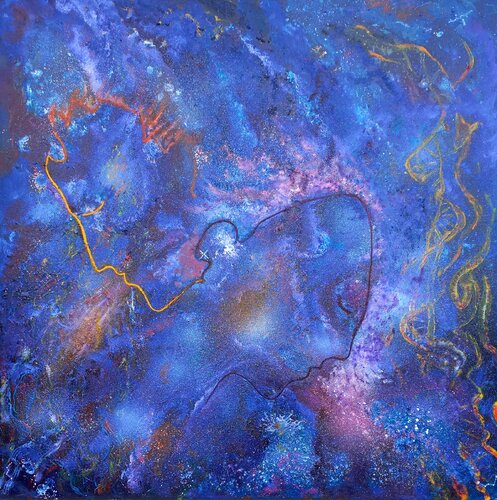 LA TETE DANS LES ETOILES II by Yves Weiler, Painting for Sale on Select