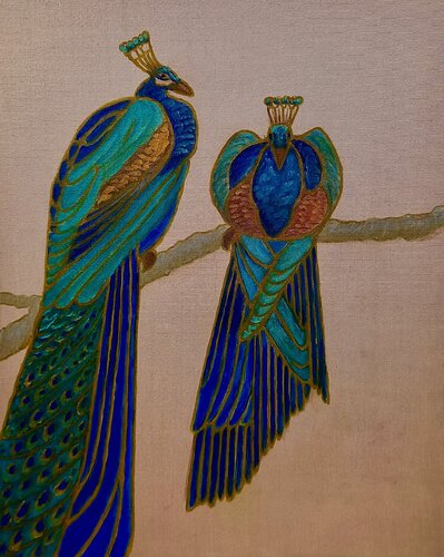 Two Peacocks by Lee Campbell, Painting for Sale on Select
