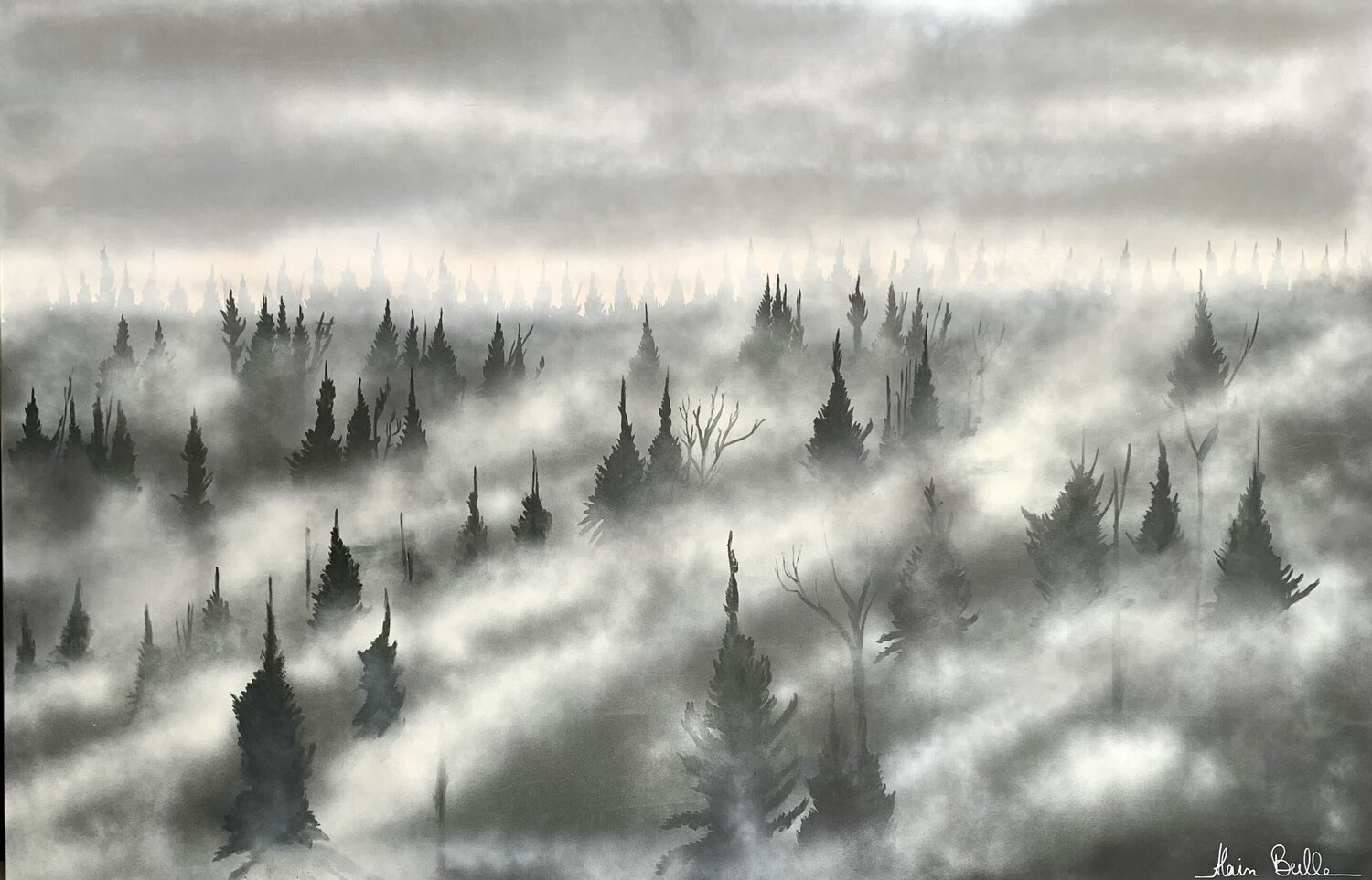 Les sapins du jura Alain Bulle Original painting for sale