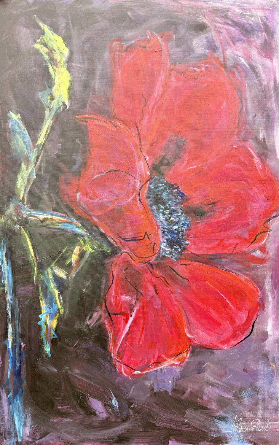 Belle fleur ouverte Alain Bulle Original painting for sale