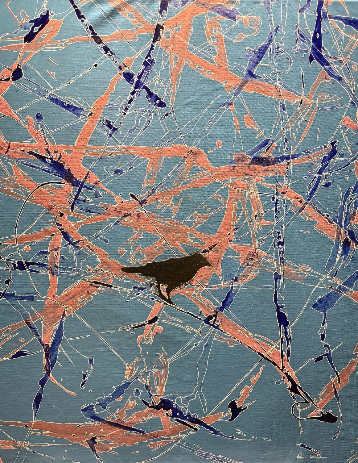 Etreinte celeste du corbeau Alain Bulle Original painting for sale