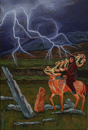 GOLDEN DEER by Caner Karavit, Painting for Sale on Select