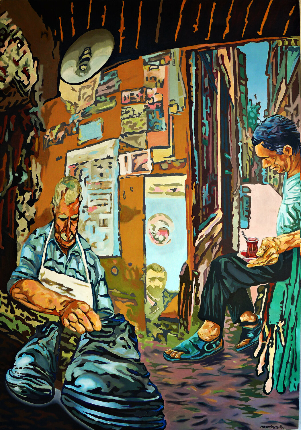 After Chating About Problem Of The Country in The Shoemaker Caner Karavit Original painting for sale