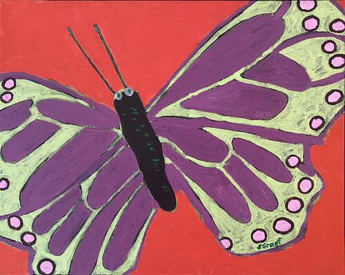 Butterfly on Red by Sue Graef, Painting for Sale on Select