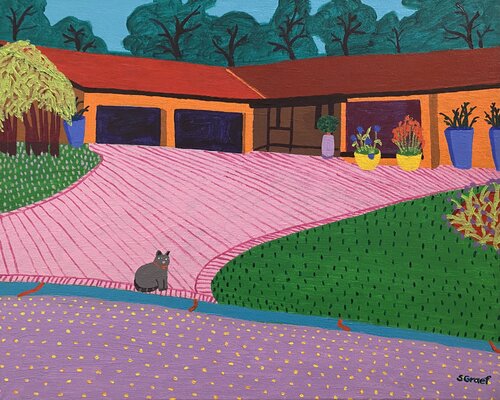 Cat on the Driveway by Sue Graef, Painting for Sale on Select