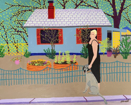 A Girl and Her Dog by Sue Graef, Painting for Sale on Select
