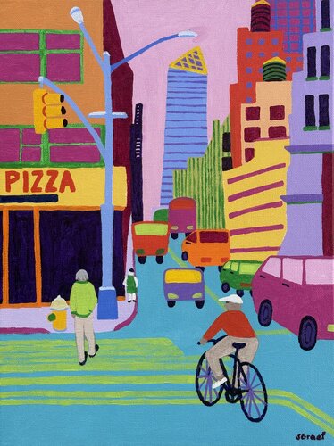 Manhattan Bicycler by Sue Graef, Painting for Sale on Select
