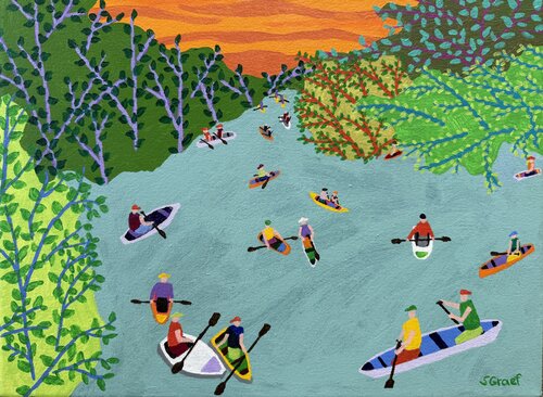Boating at Sunset by Sue Graef, Painting for Sale on Select
