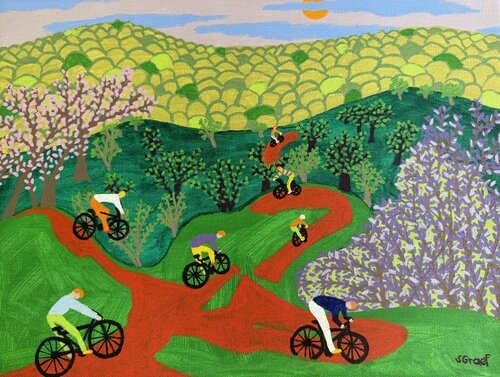 Bicycling by Sue Graef, Painting for Sale on Select