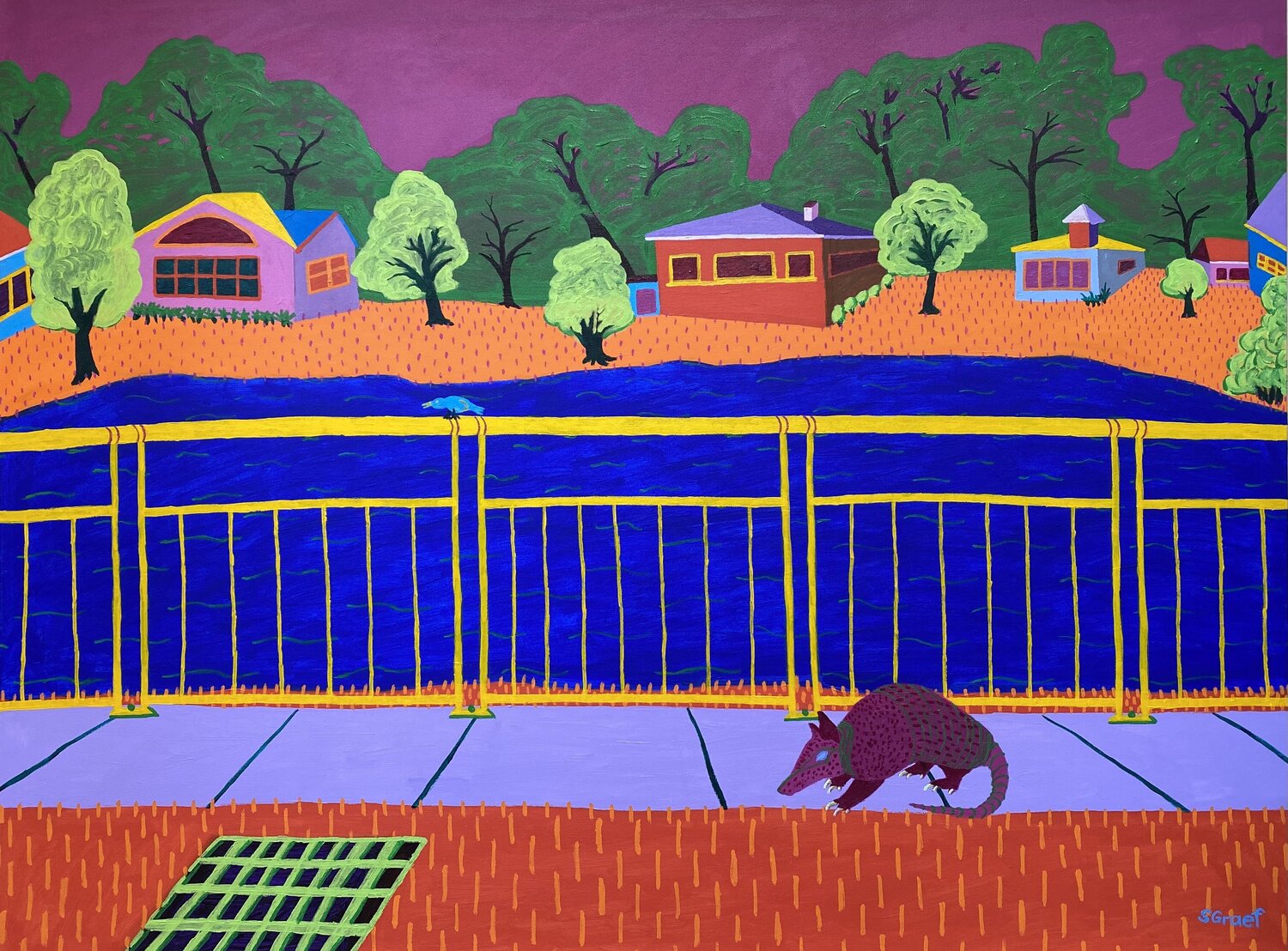 Armadillo at the Pond Sue Graef Original painting for sale