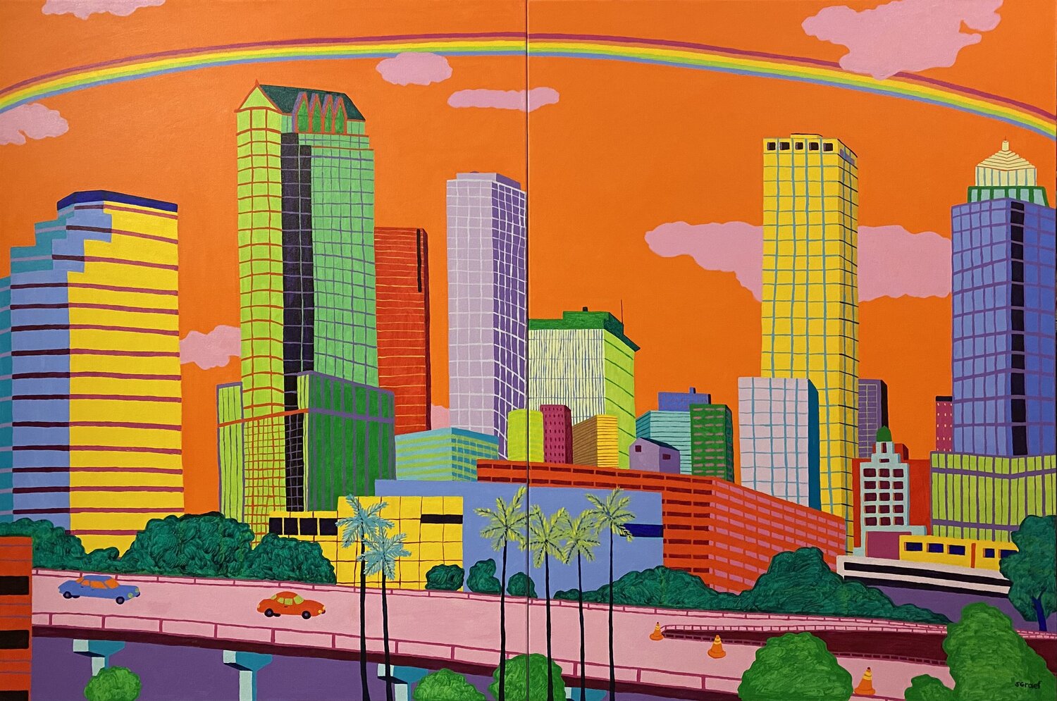 Tampa Skyline Rainbow Sue Graef Original painting for sale