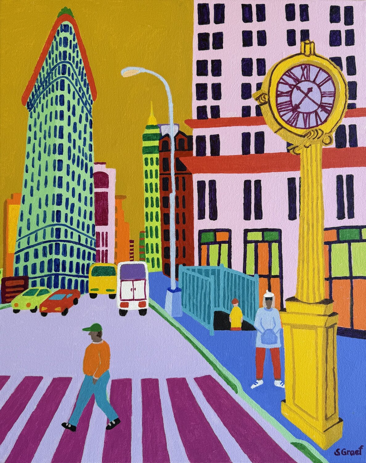 Clock at the Flatiron Sue Graef Original painting for sale