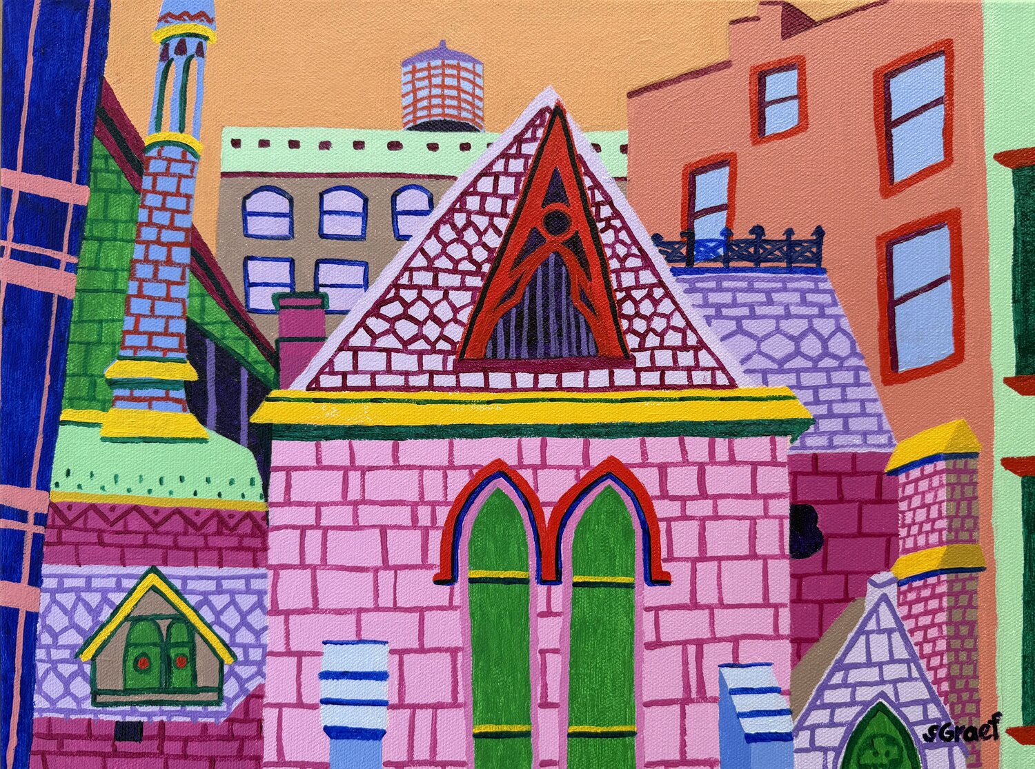 Manhattan Side Street Sue Graef Original painting for sale