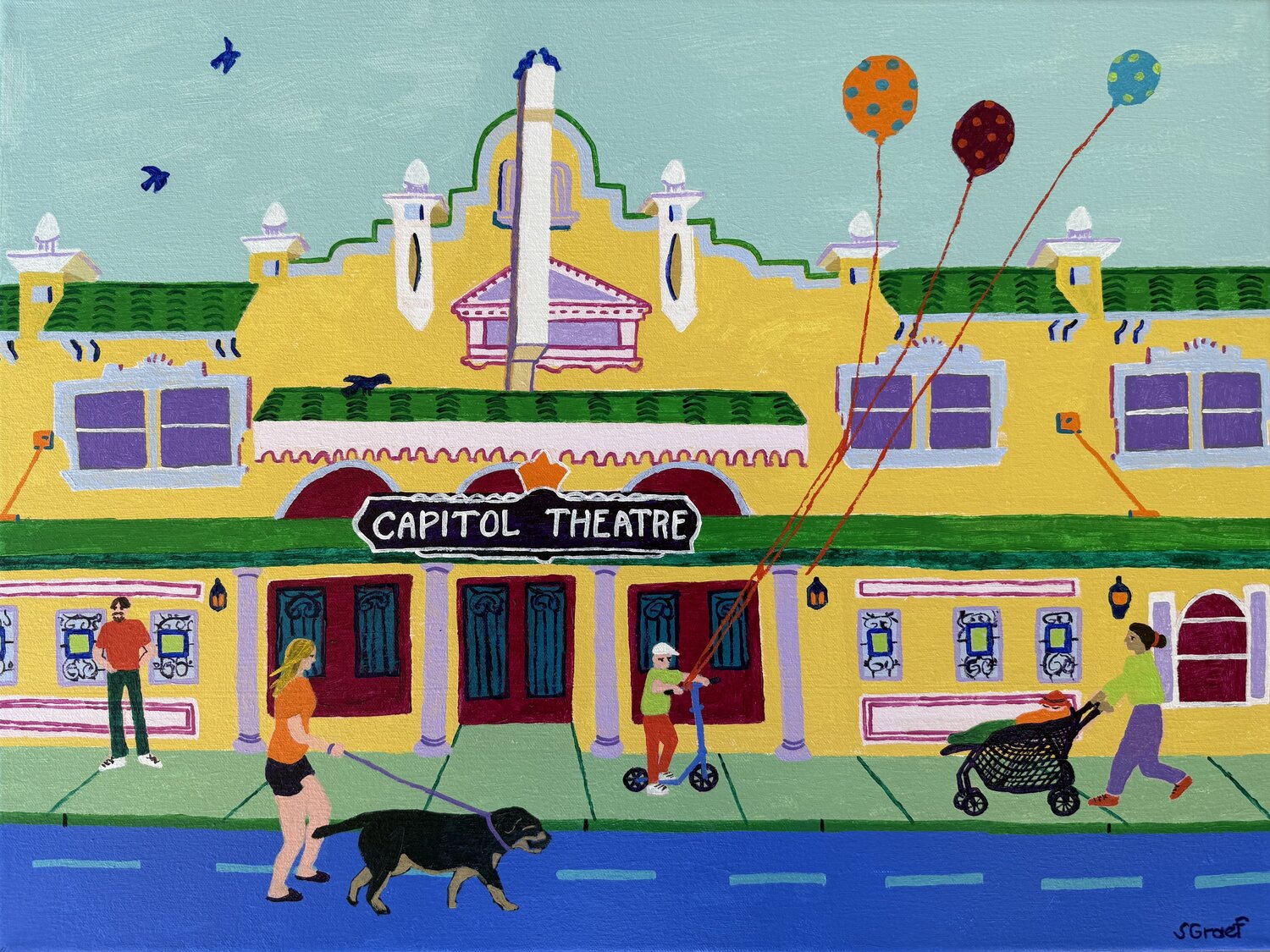 Walking by the Capitol Theatre Sue Graef Original painting for sale