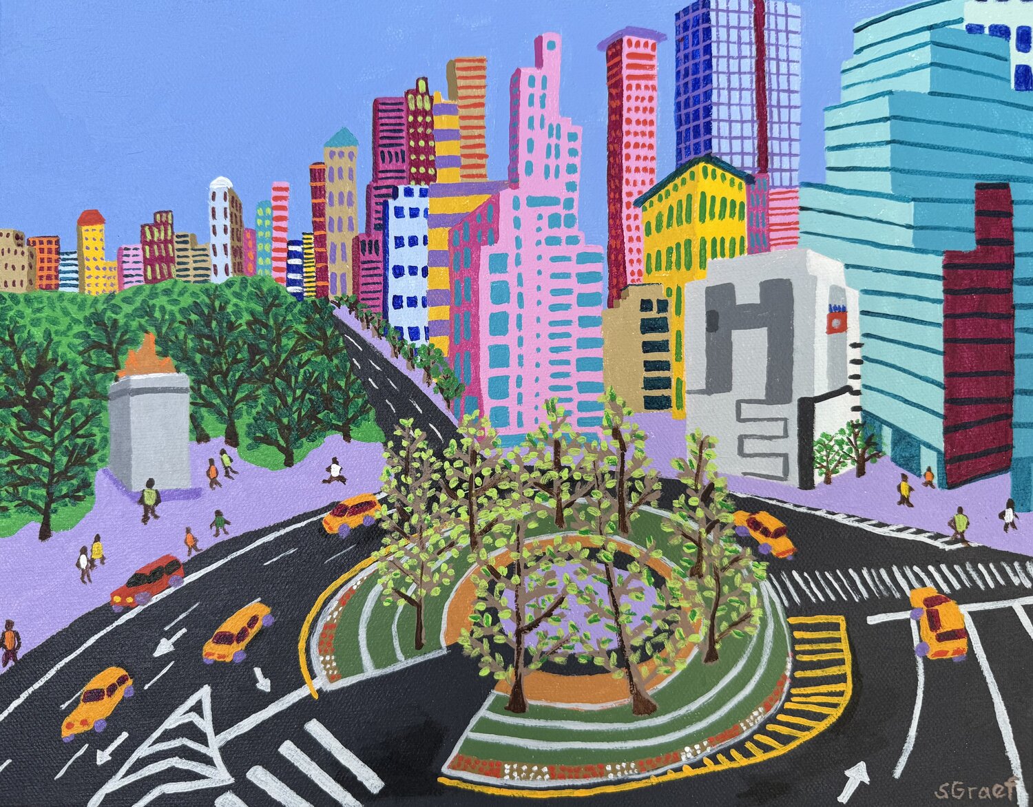 Columbus Circle Sue Graef Original painting for sale