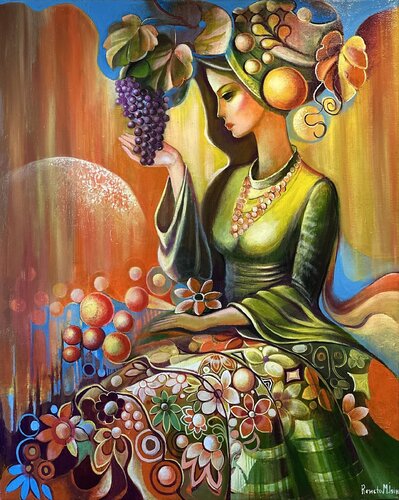 Woman with Grapes by Reneta Isin, Painting for Sale on Select