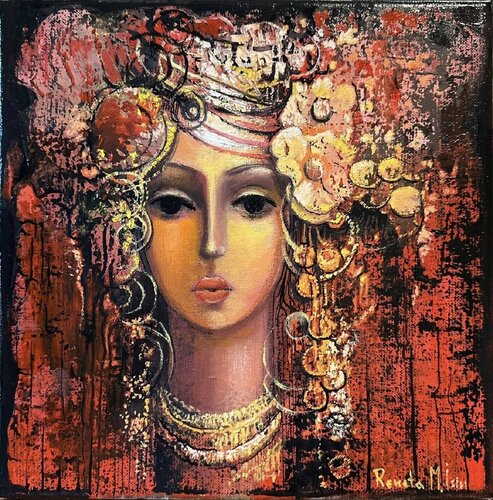 " Woman with flowers " No.3 by Reneta Isin, Painting for Sale on Select