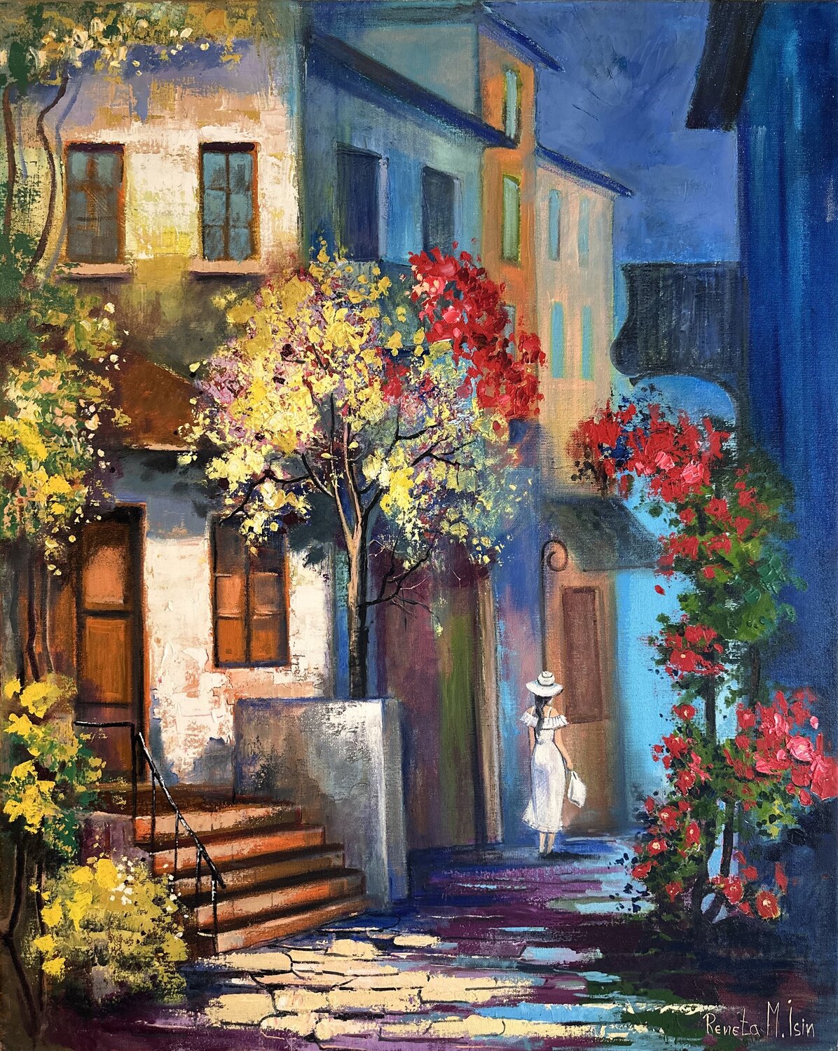 " Old Cozy Street " Positano Italy Reneta Isin Original painting for sale
