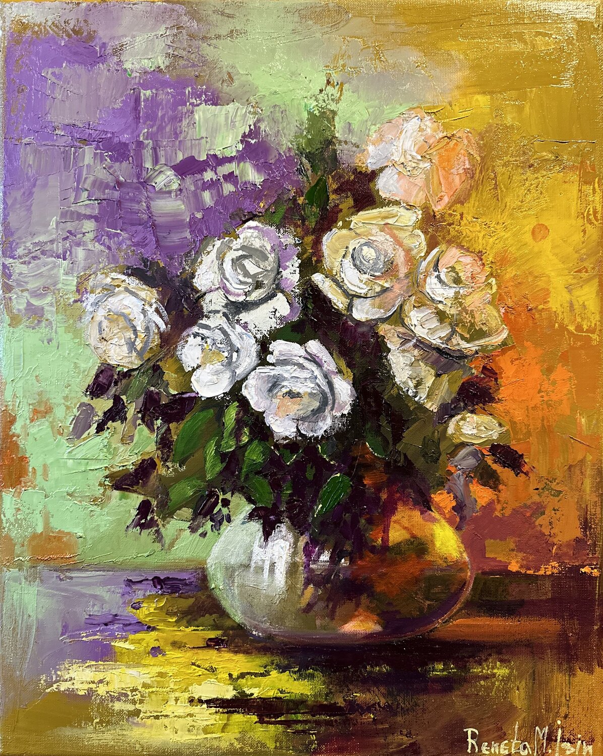 Still Life with White Roses Reneta Isin Original painting for sale