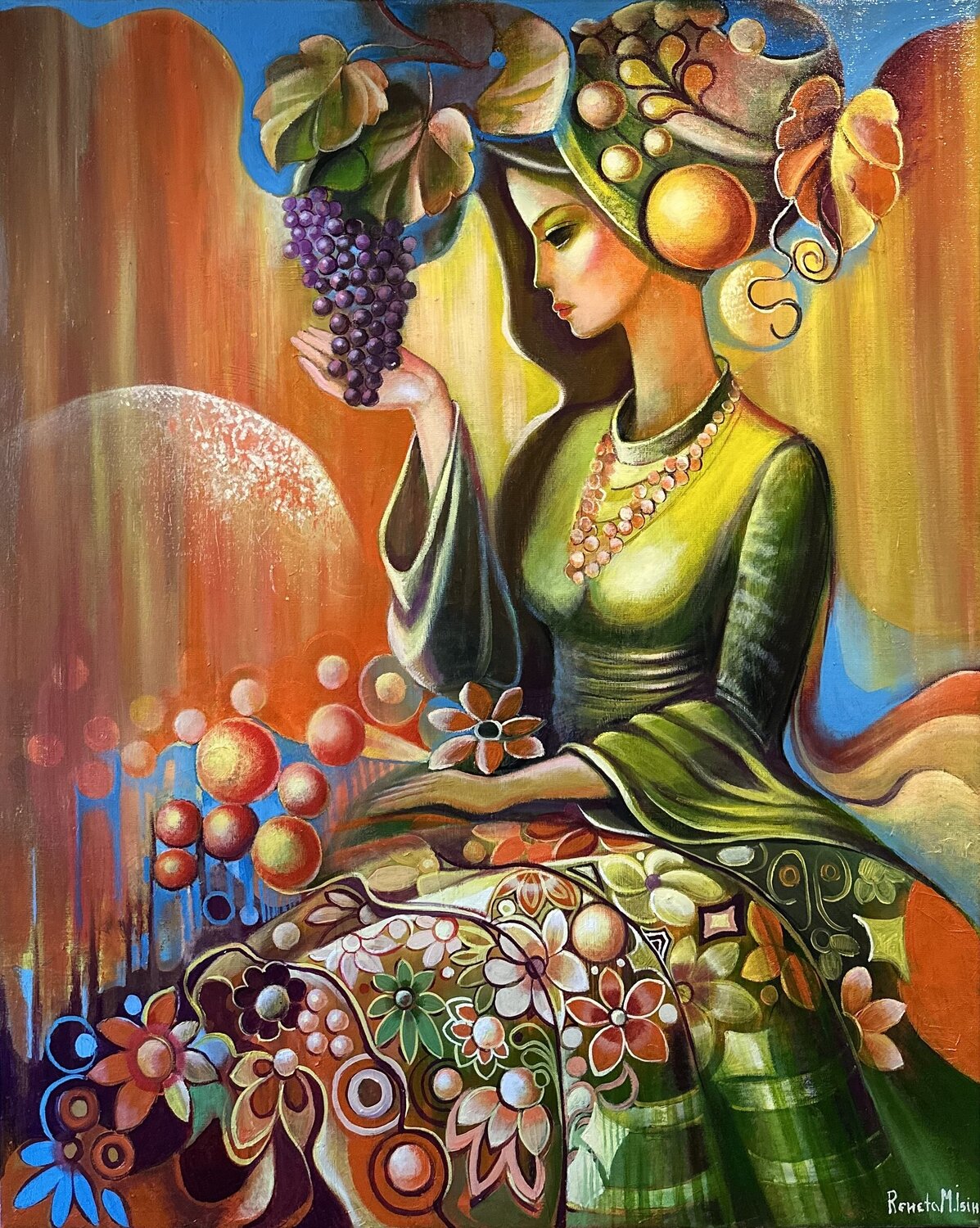 Woman with Grapes Reneta Isin Original painting for sale