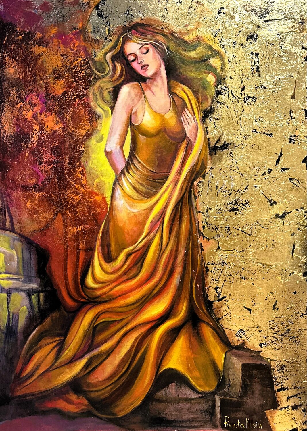 " Golden thought " Reneta Isin Original painting for sale