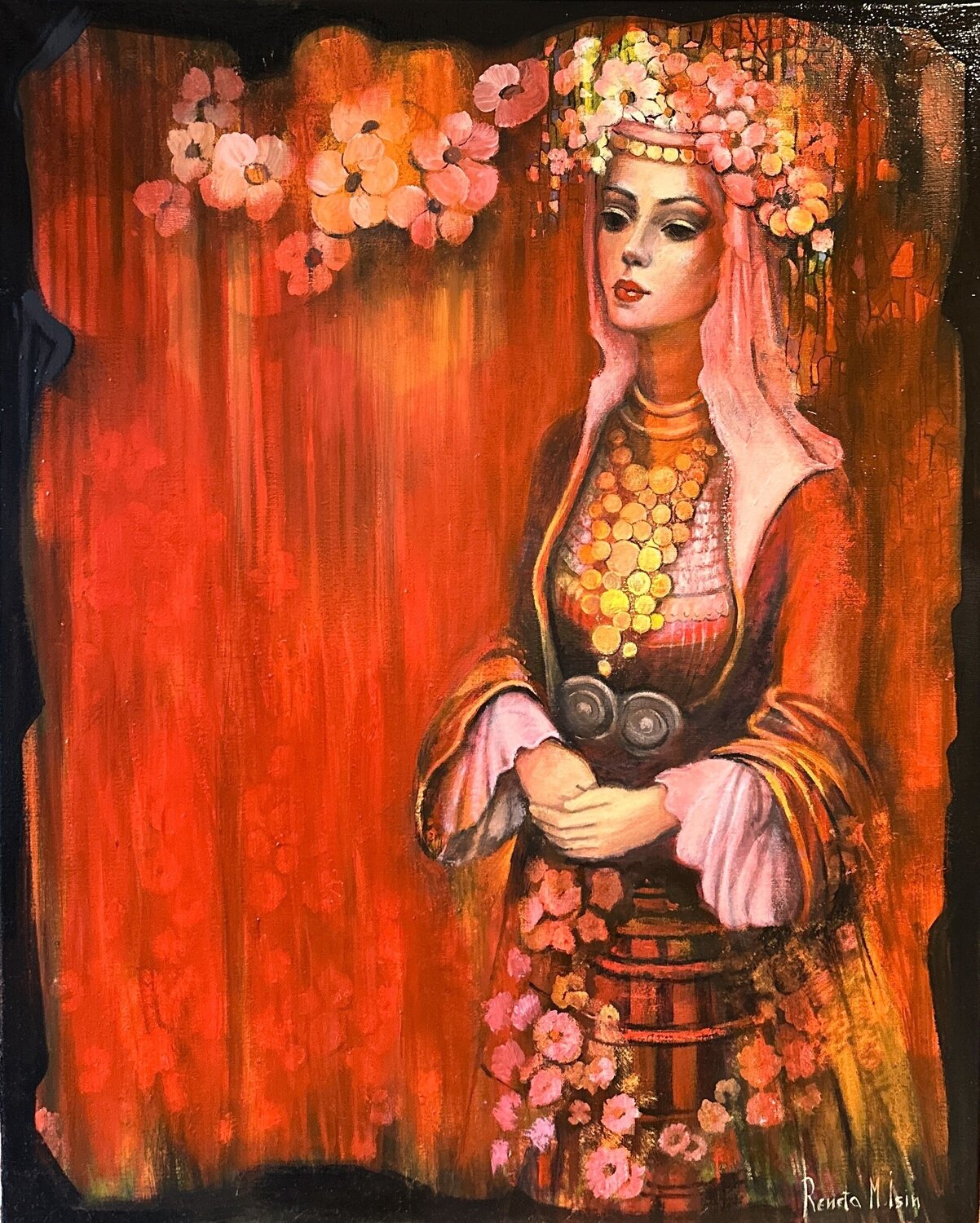 " Woman in Red " Reneta Isin Original painting for sale