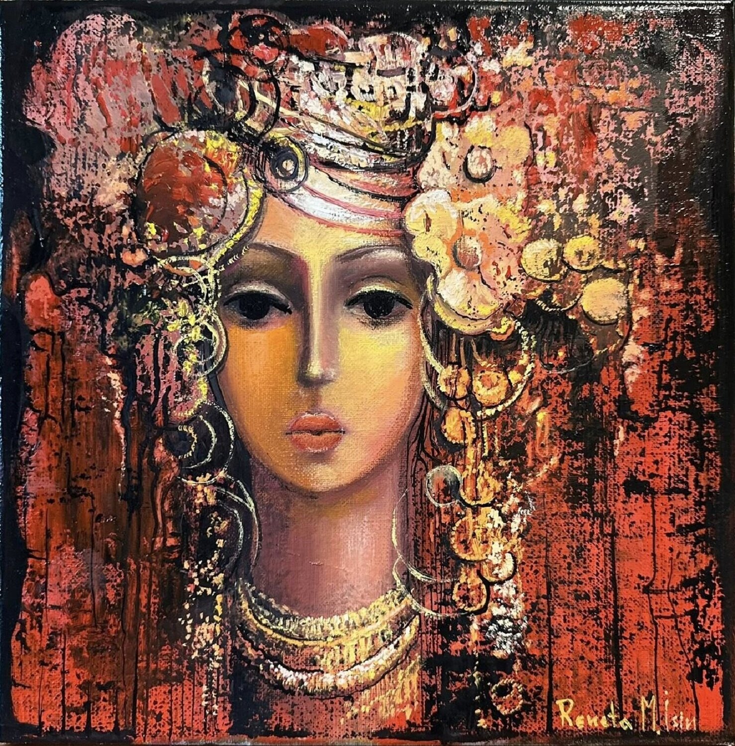 " Woman with flowers " No.3 Reneta Isin Original painting for sale