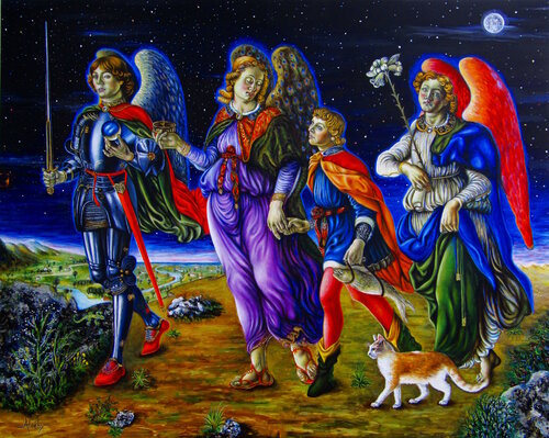 Les Trois Archanges avec Tobie by Aldehy, Painting for Sale on Select