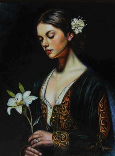 "PURETÉ FLORALE"  ( Vierge au lys ). von Aldehy, Malerei kaufen auf Select