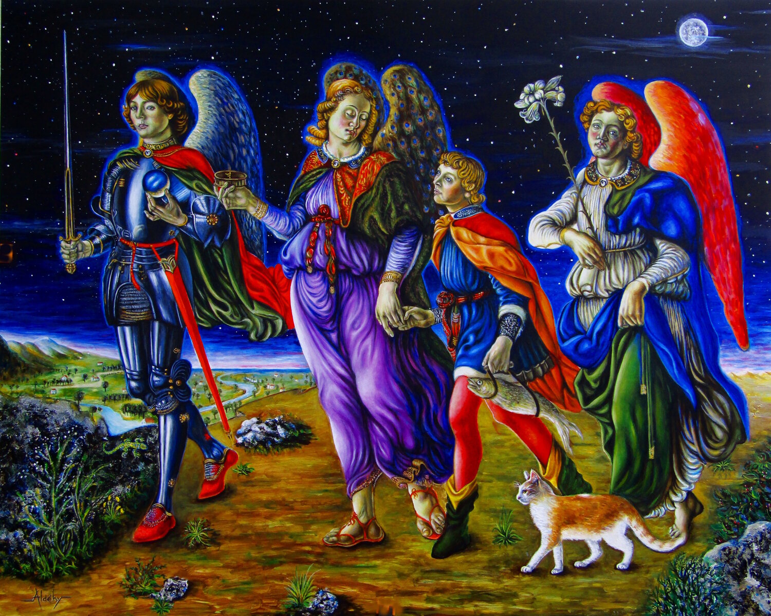 Les Trois Archanges avec Tobie Aldehy Original painting for sale