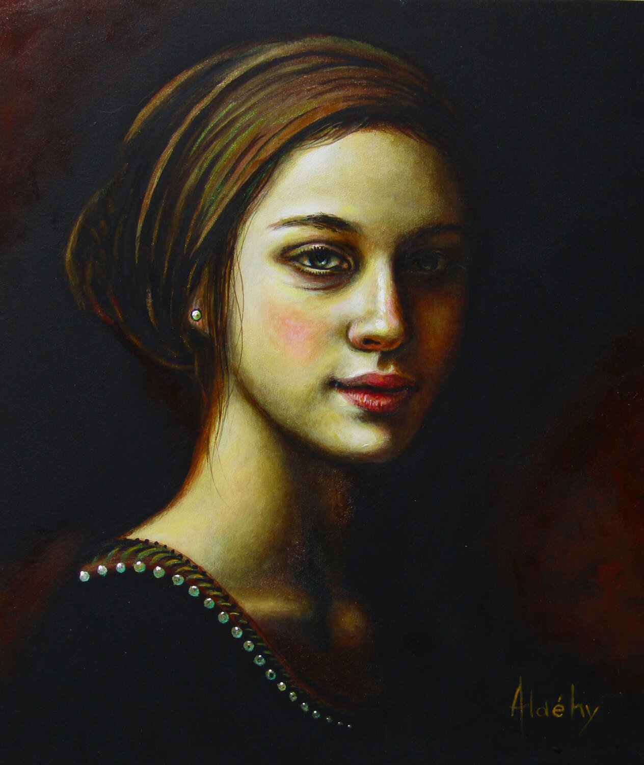 SORTIE DE L'OMBRE - Portrait d'Isabelle d'Este Aldehy Original painting for sale