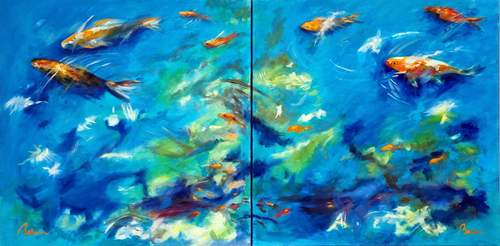 A contre-courant (dyptique) by Patrick Briere, Painting for Sale on Select