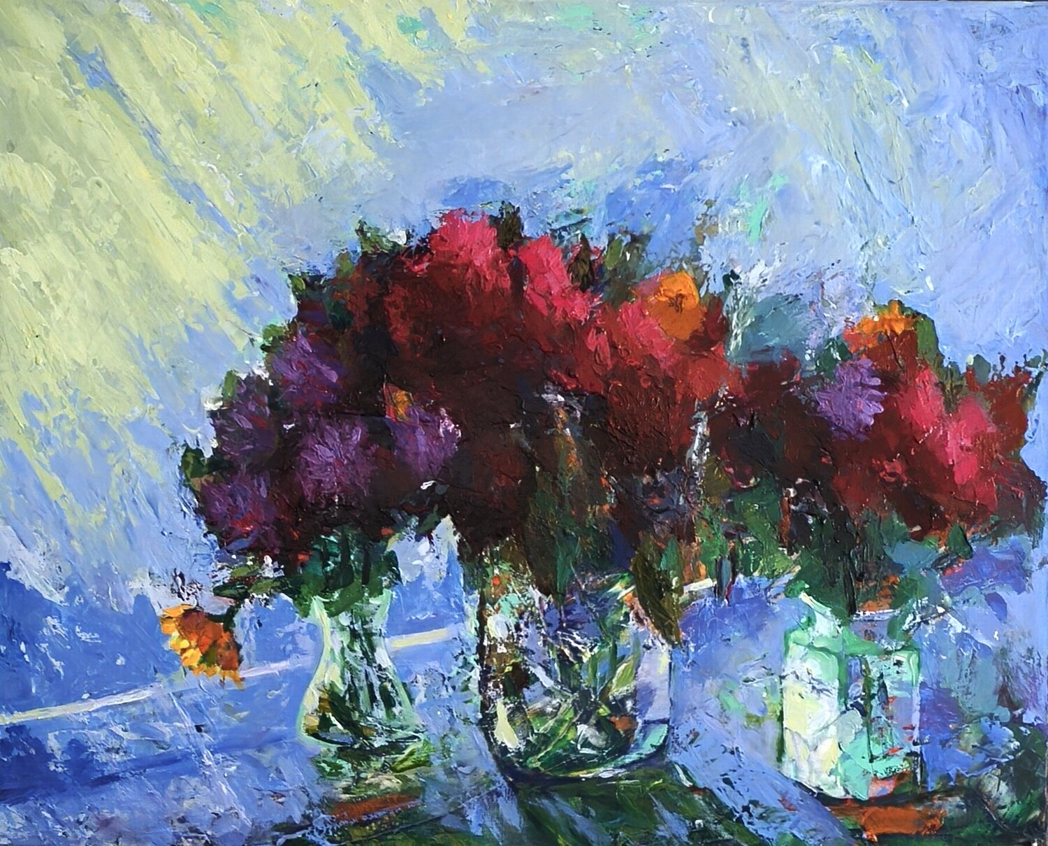 Blümen mit drei Glasvasen Alexander Wotschel Original painting for sale