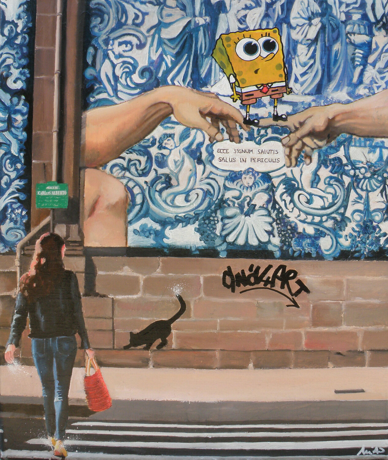 Bob l'éponge sur le pont Michael Ange Emilie Pannier Original painting for sale