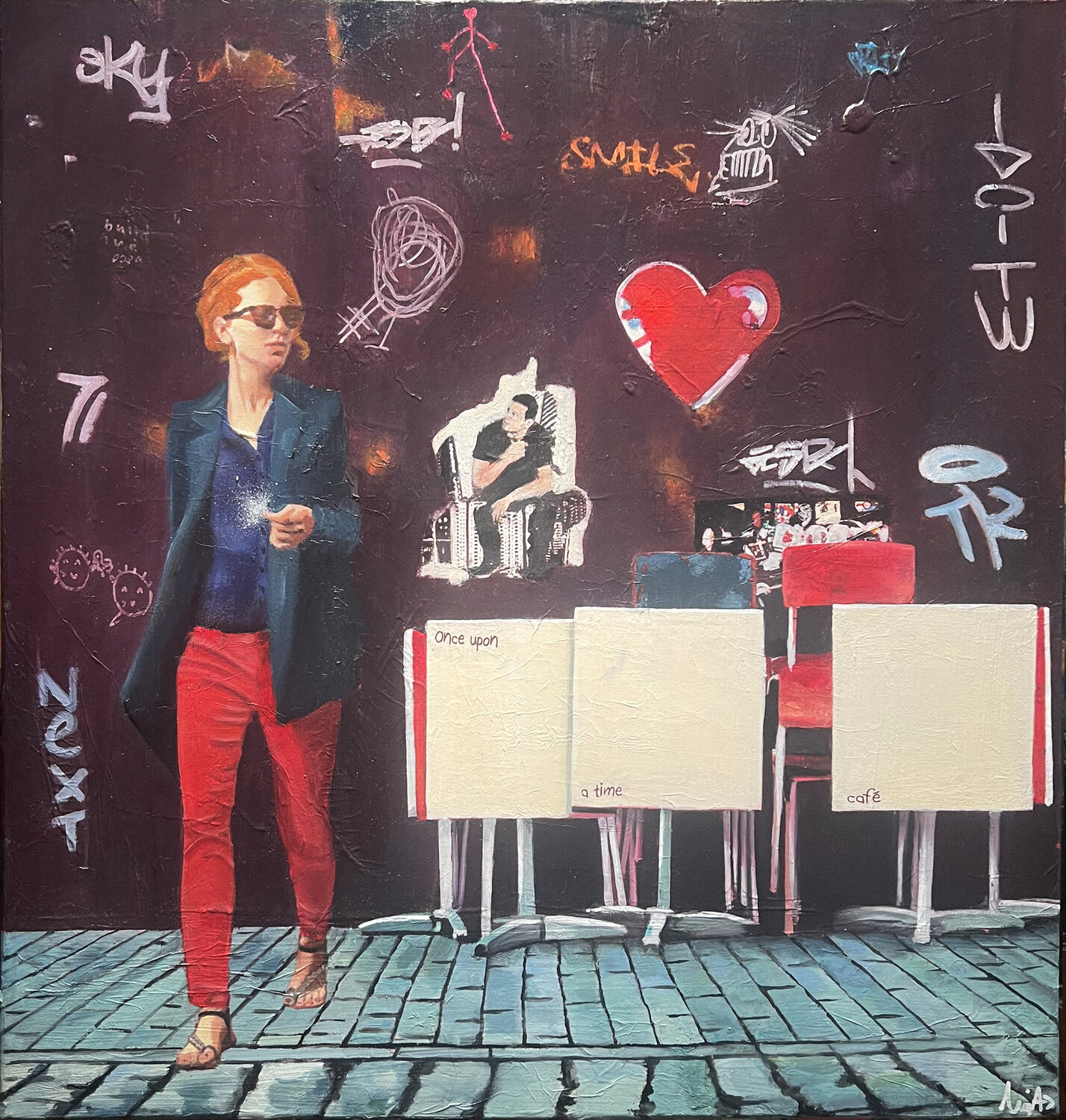Once upon a time café Emilie Pannier Original painting for sale