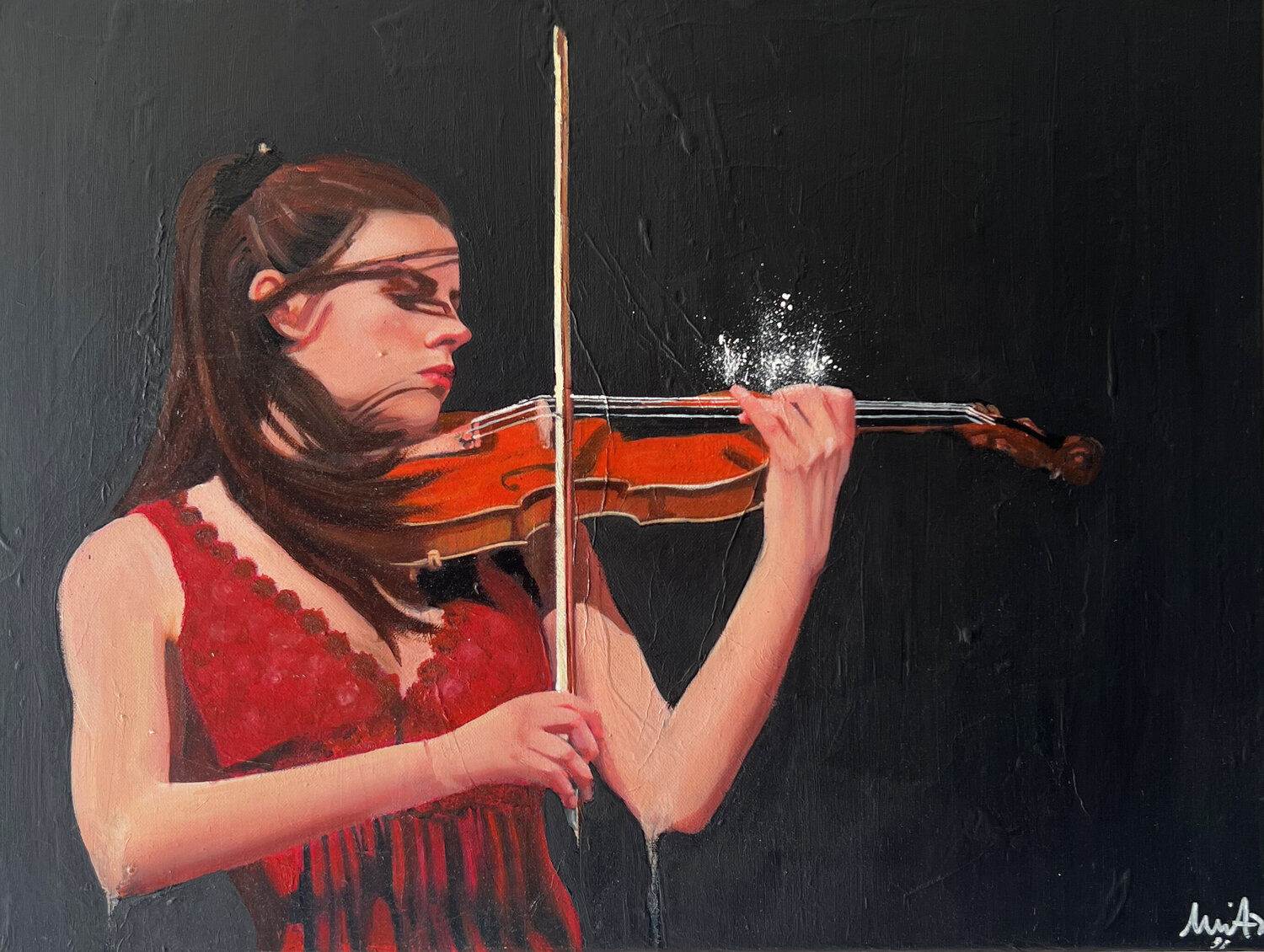 La jeune femme au violon Emilie Pannier Original painting for sale