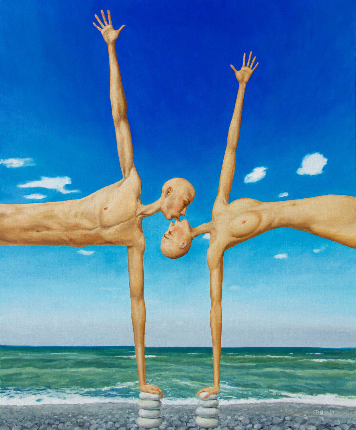 Les amoureux de la plage Myriam Feuilloley Original painting for sale