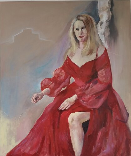 Die Frau in Rot. by Nataliy Schenkmann, Painting for Sale on Select