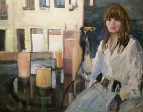 Besuch eine Nixe auf Kapuzinerplatz. Die Dame in Wei by Nataliy Schenkmann, Painting for Sale on Select