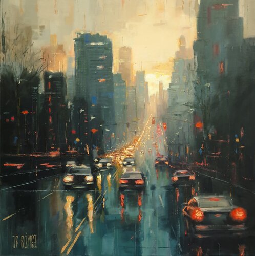 VIDA EN LA CIUDAD II by Juan Francisco Gomez Cambronero, Painting for Sale on Select
