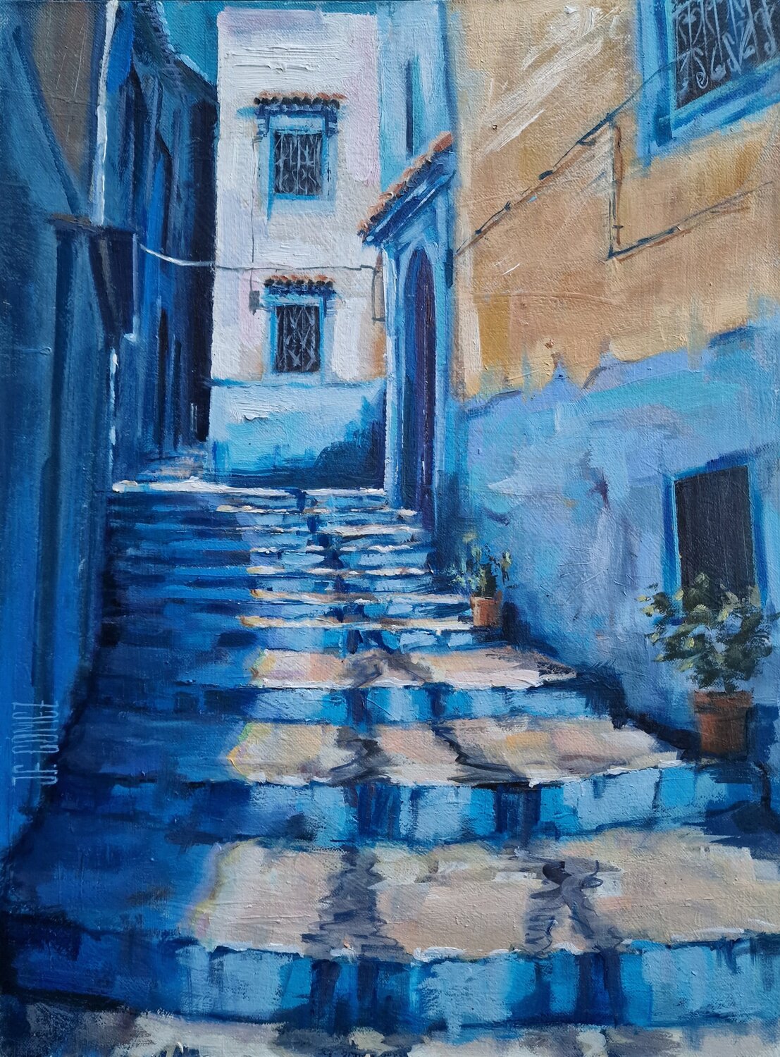 "Escalera Azul" Juan Francisco Gomez Cambronero Original painting for sale