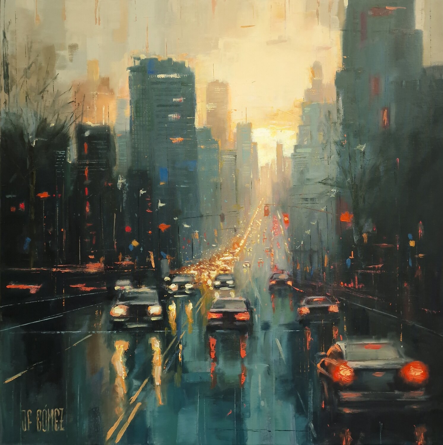 VIDA EN LA CIUDAD II Juan Francisco Gomez Cambronero Original painting for sale