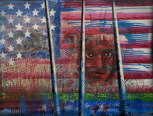 f-28  Stars and Stripes - Falling Stars by Aleks Rosenberg, Painting for Sale on Select