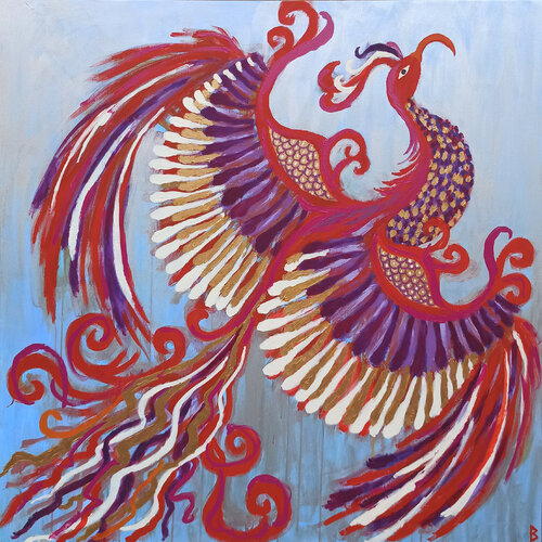 Proud Phoenix flying towards the Sun by Berit Bredahl, Painting for Sale on Select