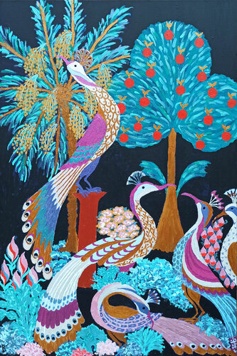 Paradise Garden with Peacocks by Berit Bredahl, Painting for Sale on Select